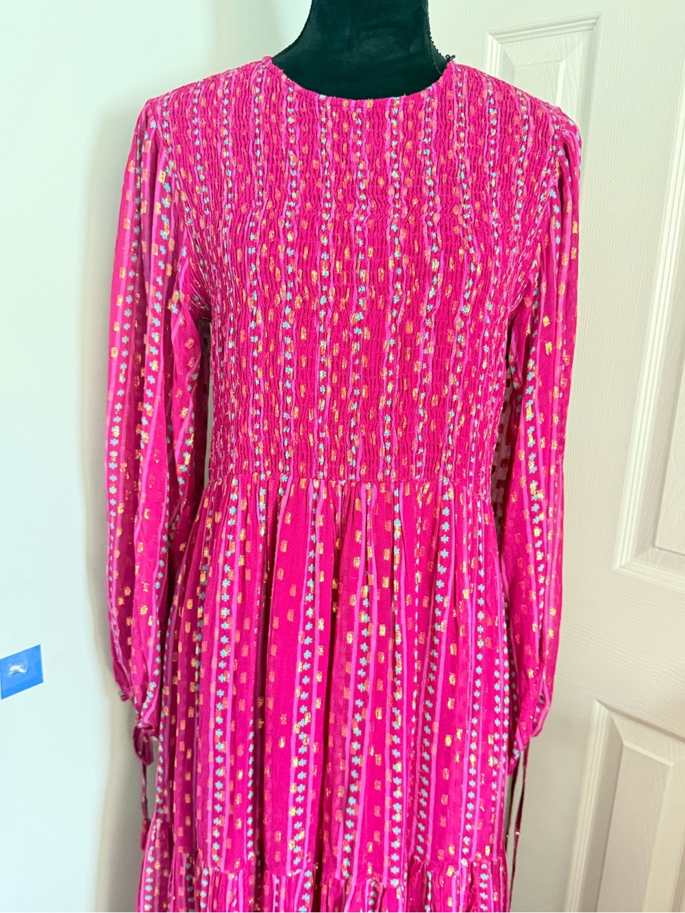 Oliphant Wine-Red Printed Maxi Dress with Long Sleeves - Picture 5 of 15